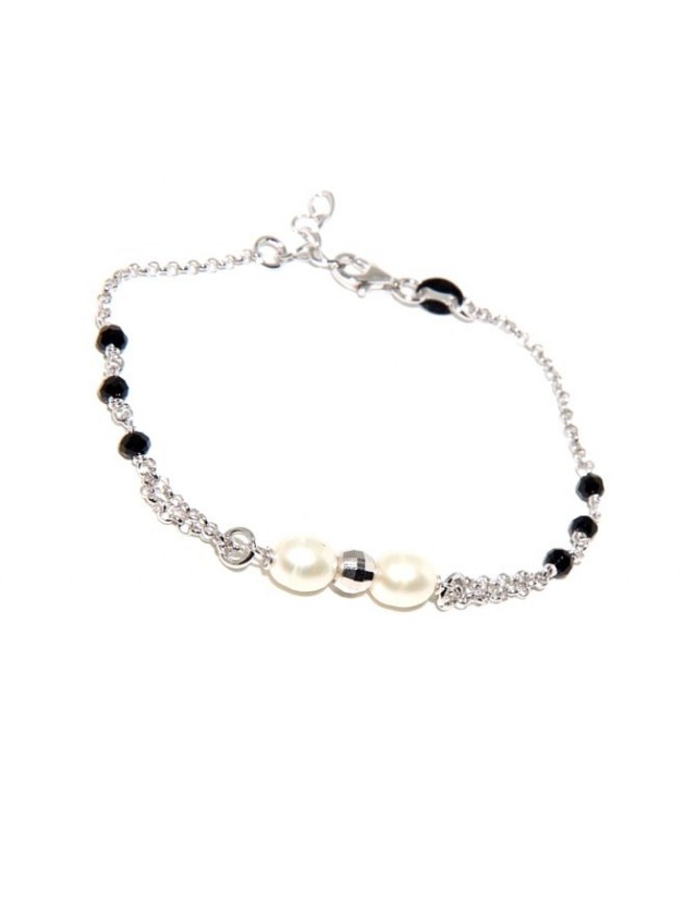 Bracciale lavorazione a rosario donna in Argento 925 perle coltivate e pallina diamantata N1414 Bracciale lavorazione a rosario donna in Argento 925 perle coltivate e pallina diamantata N1414