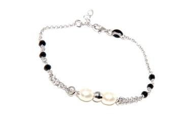 NLB|Rosary bracelet woman in Sterling Silver cultivated pearls and diamond ball 16-19 cm