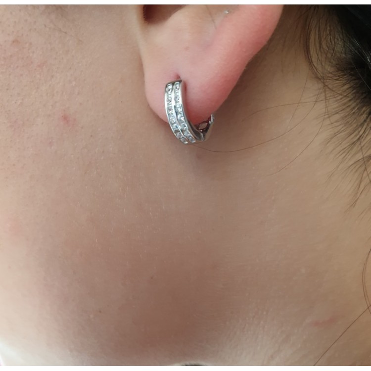 NLB|Argento 925 orecchini cerchio anelle con 2 file di zirconi 13 mm