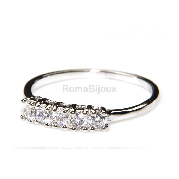 NLB|Argento 925 Rodiato : anello donna riviera con 5 zirconi bianchi da 2.5 mm