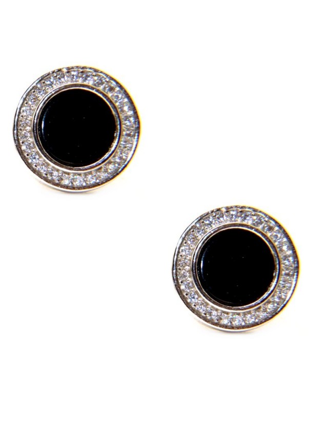 NALBORI 925 silver stud earrings onyx and zircons 12 mm NALBORI 925 silver stud earrings onyx and zircons 12 mm