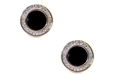 NALBORI 925 silver stud earrings onyx and zircons 12 mm