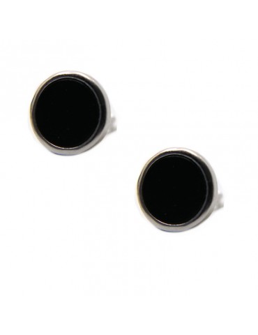 orecchini  bottone di onice nero 12mm argento 925 anallergico tondi grandi NALBORI