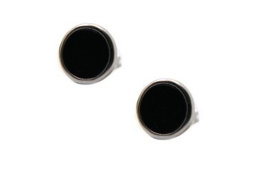 NLB|large round hypoallergenic 925 silver 12mm black onyx button earrings NALBORI