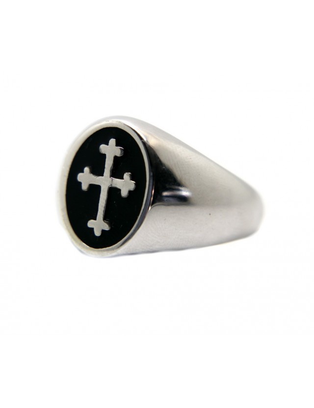 NALBORI Anello Argento 925 scudo chevalier ovale con croce