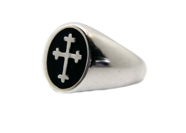 NLB|925 Silver ring with oval chevalier shield with cross