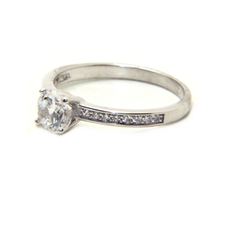 NALBORI 925 silver solitaire ring 5 mm with half riviera