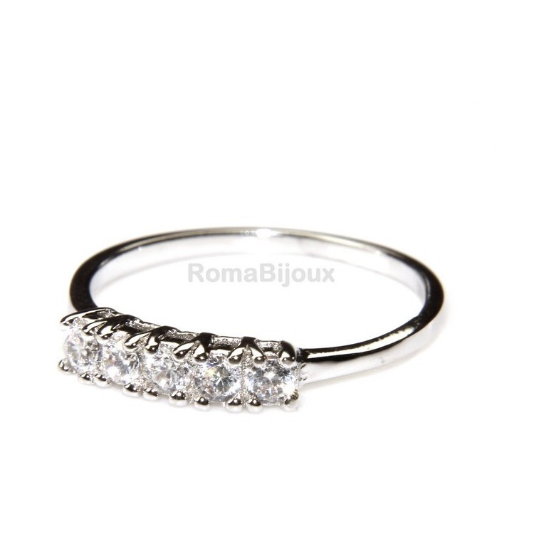 NLB|silver 925 Rhodium: woman ring riviera with 5 cubic zirconia 2.5 mm