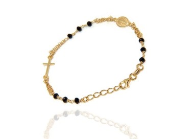 NALBORI Rosary bracelet in 925 silver, yellow gold plated and black crystal