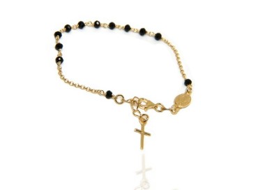 NALBORI Rosary bracelet in 925 silver plated yellow gold with cross pendant