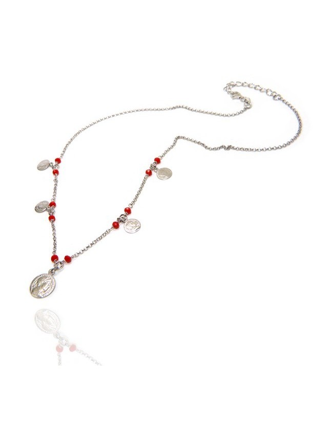 NALBORI Collana donna argento 925 monetine cristallo rosso monete NALBORI Collana donna argento 925 monetine cristallo rosso monete