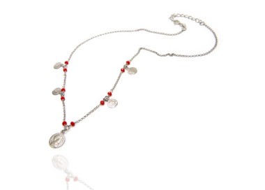 NALBORI Necklace 925 silver coins red crystal coins