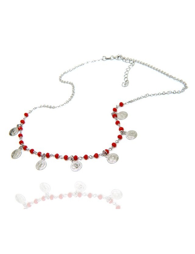 NALBORI Collana Argento 925 monetine cristallo rosso marsigliesi NALBORI Collana Argento 925 monetine cristallo rosso marsigliesi