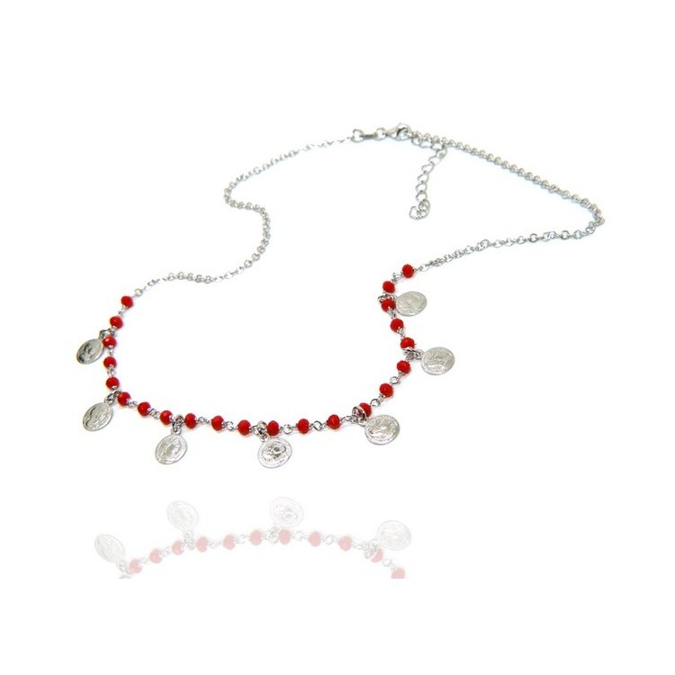 NALBORI Necklace 925 silver coins red crystal Marseille