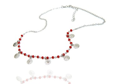 NALBORI Collana Argento 925 monetine cristallo rosso marsigliesi