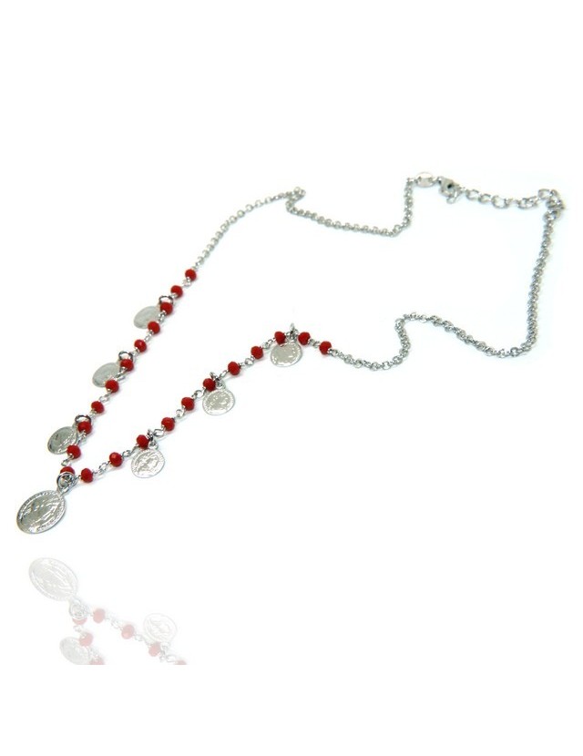 NALBORI Collana Argento 925 moneta cristallo rosso marsigliesi monetine NALBORI Collana Argento 925 moneta cristallo rosso marsigliesi monetine