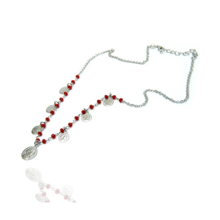 NLB|NALBORI Woman necklace 925 silver red crystal large and small coins