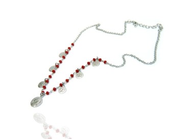 NALBORI Collana Argento 925 moneta cristallo rosso marsigliesi monetine