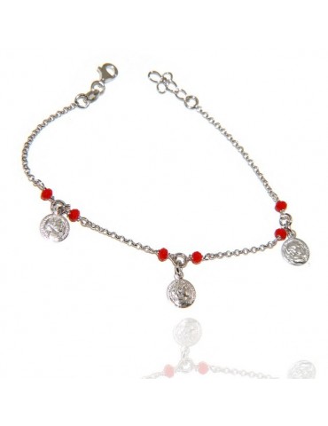 NALBORI Bracciale Argento 925 cristallo rosso con ciondoli monete