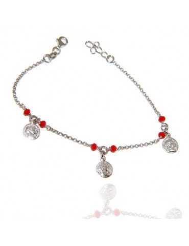 NALBORI Bracelet Silver 925 red crystal with coin pendants