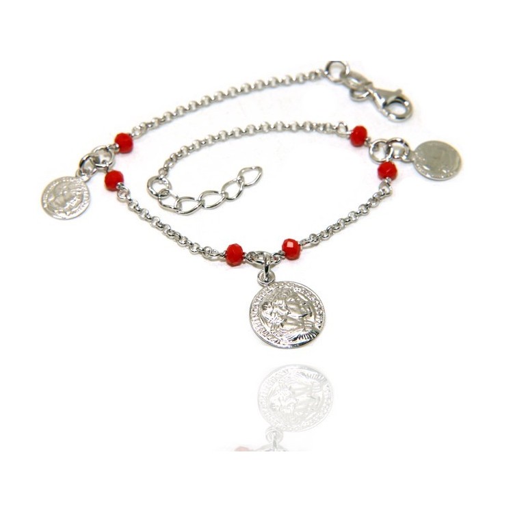 NALBORI Woman bracelet Silver 925 red crystal ancient coin