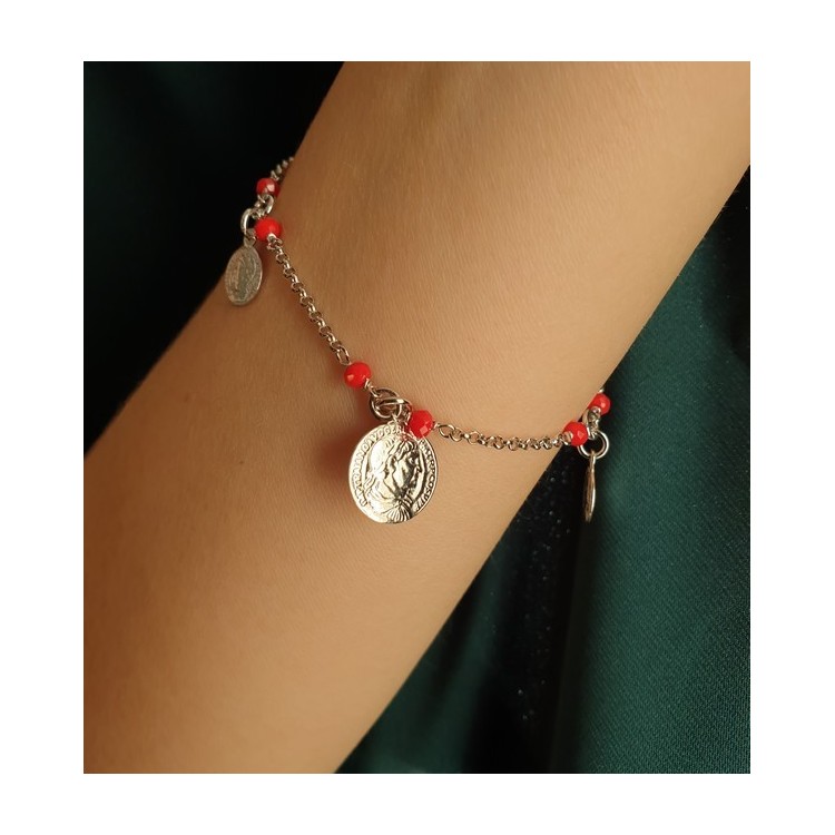 NALBORI Woman bracelet Silver 925 red crystal ancient coin