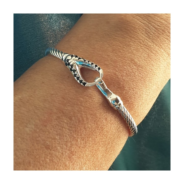 NALBORI Cable bracelet with rigid cable with natural black zirconias