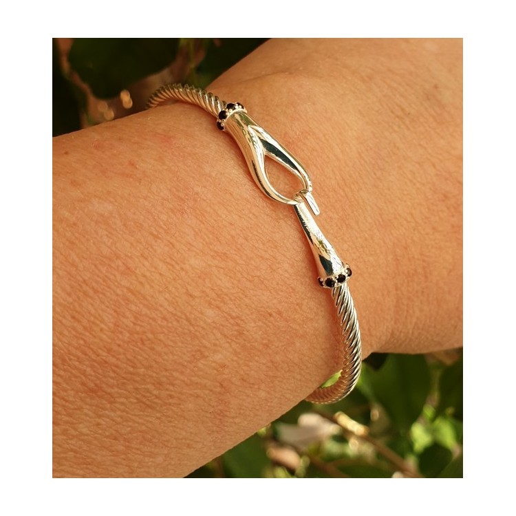 NLB|bracciale rigido indossato argento 925 e zirconi gancio a goccia per uomo e donna marca NALBORI