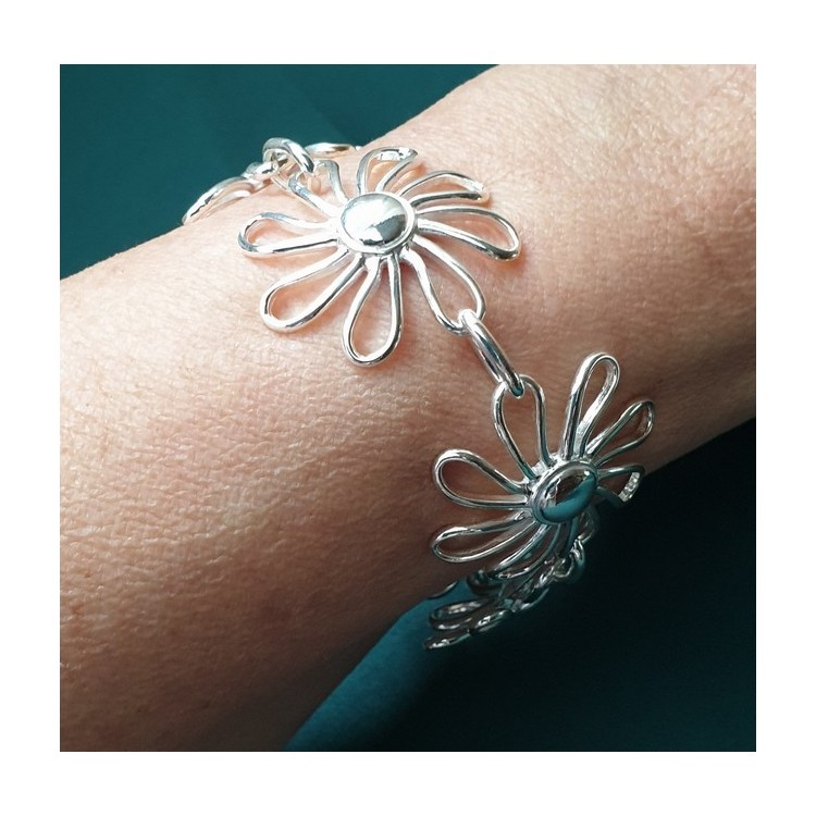 NLB|Bracciale da donna in Argento 925 Fiori di Margherite semiRigido vistoso design