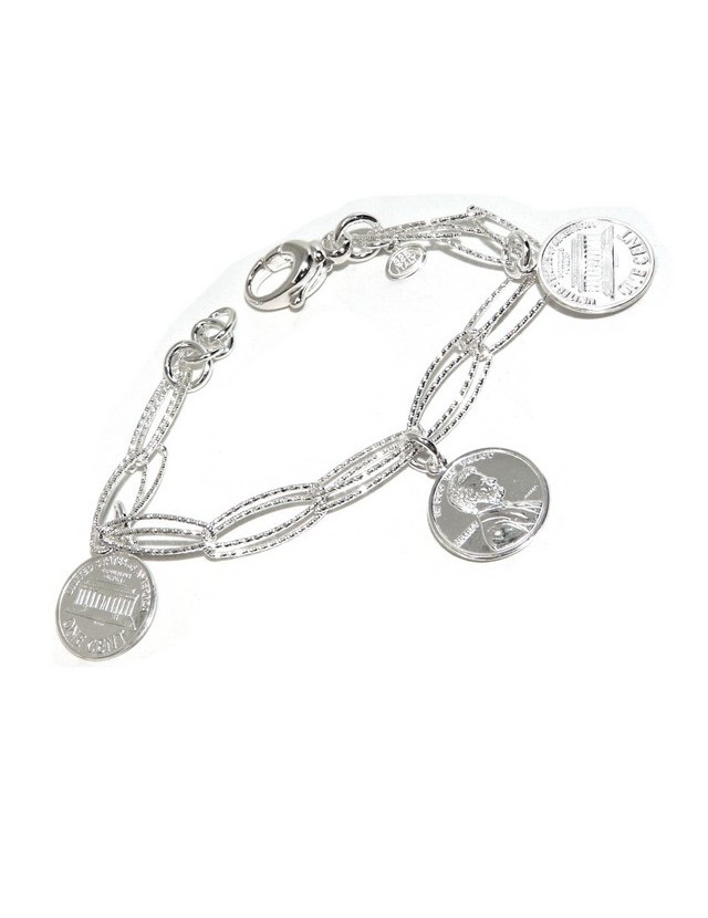 bracelet made entirely of 925 silver with double diamond chain and coin pendants (US cents) bracelet made entirely of 925 silver with double diamond chain and coin pendants (US cents)