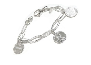 NLB|bracelet made entirely of 925 silver with double diamond chain and coin pendants (US cents)