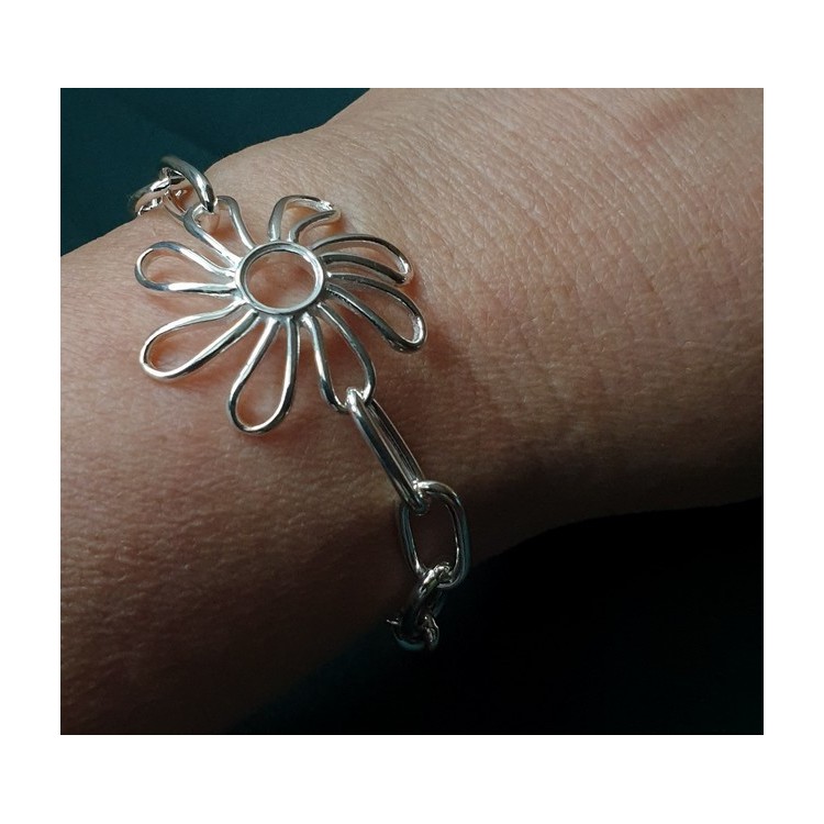 NLB|925: woman bracelet chain with Daisy Flower central 17 cm
