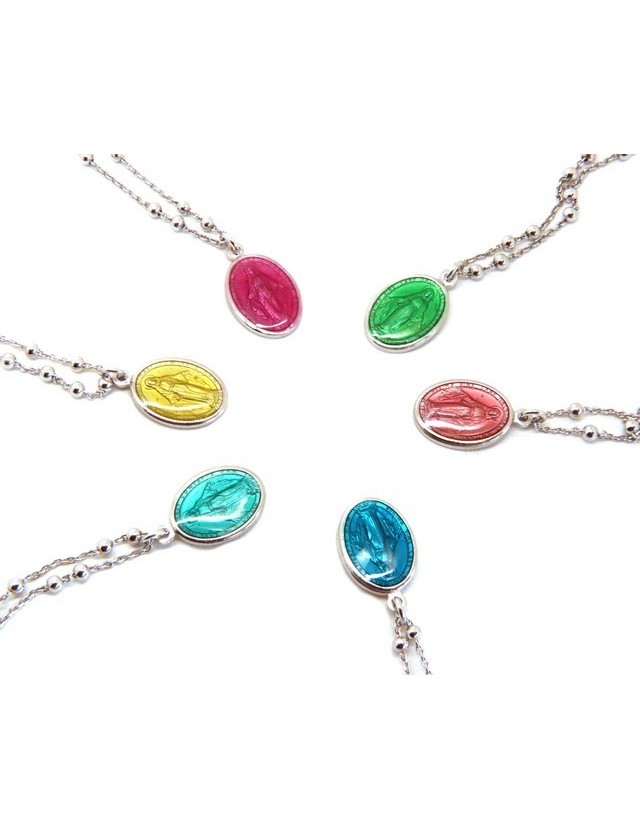 Collana palline Argento 925 con medaglia smaltata Madonna Miracolosa - N1223 Collana palline Argento 925 con medaglia smaltata Madonna Miracolosa - N1223