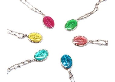 NLB|Collana palline Argento 925 con medaglia smaltata Madonna Miracolosa - N1223
