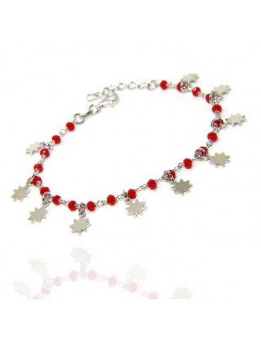 NALBORI 925 Silver bracelet with red or black sun pendants