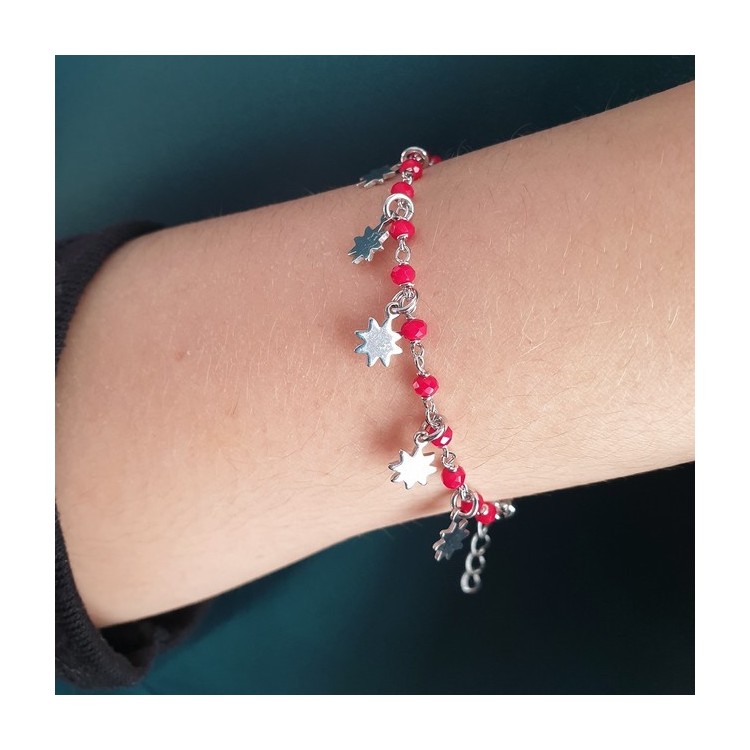 NALBORI Bracciale da donna in Argento 925 con ciondoli a forma di sole rosso