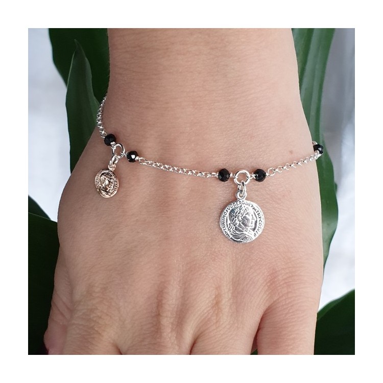 NALBORI Bracciale argento 925 marsigliesi nero monete e monetine oro giallo rosa