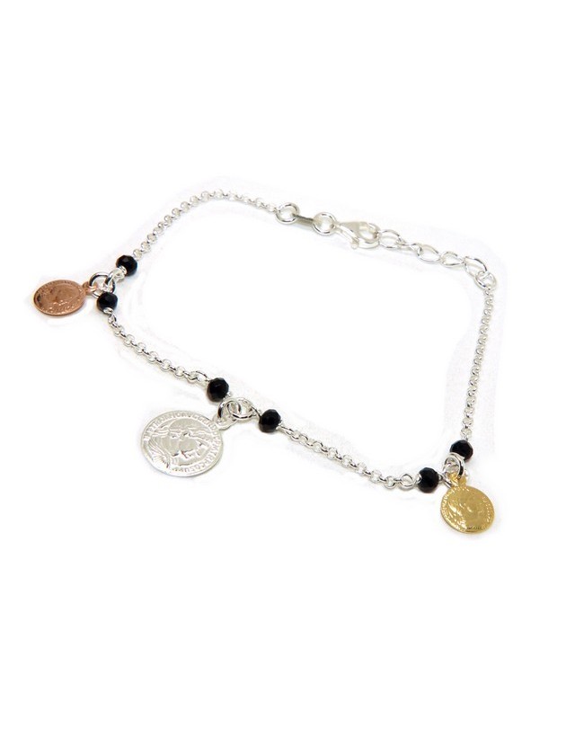 Bracciale argento 925 marsigliesi nero monete e monetine oro giallo rosa NALBORI Bracciale argento 925 marsigliesi nero monete e monetine oro giallo rosa NALBORI
