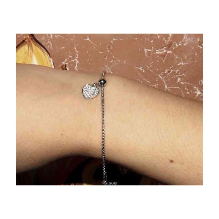 NLB|N1243 - Bracciale Argento 925 donna ragazza ciondolo cuore e zirconi