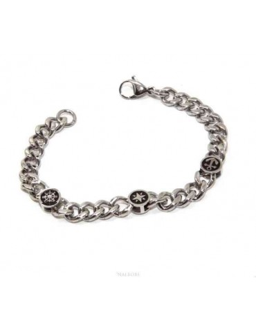 Bracciale acciaio ancora timone rosa dei venti corto  nalbori_155858