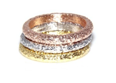 NLB|925 Italian: woman ring fusion 3 colors rhodium white gold yellow pink hammered + measures