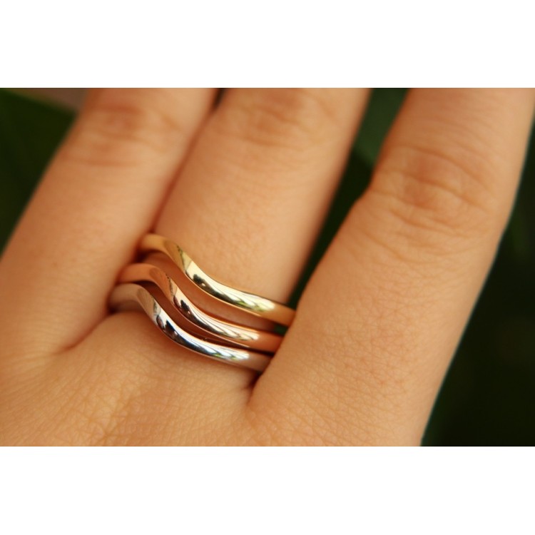 NLB|3 anelli argento 925 onda in tre colori oro bianco giallo rosa donna
