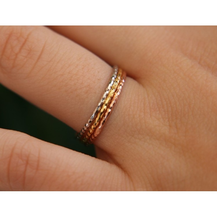 NLB|Argento 925 Italiano : anello fusione 3 colori (oro bianco giallo rosa) diamantato  sottile filo
