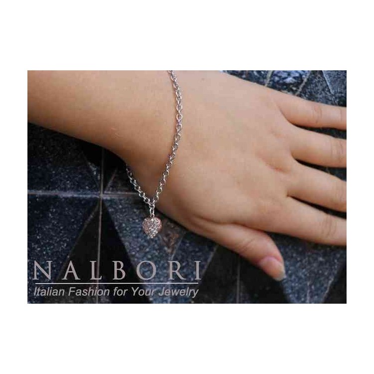 NLB|NALBORI Bracelet Silver 925 woman girl heart pendant and zircons rose gold plate