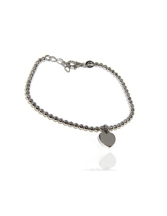 NALBORI, Bracciale sfere donna in Argento 925 con pendente ciondolo cuore liscio NALBORI, Bracciale sfere donna in Argento 925 con pendente ciondolo cuore liscio