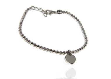 NALBORI, Bracciale sfere donna in Argento 925 con pendente ciondolo cuore liscio
