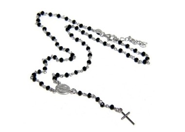 NLB|Rosary necklace man 925 With 3.0 / 3.5mm black crystal cross and madonna 44 + 5