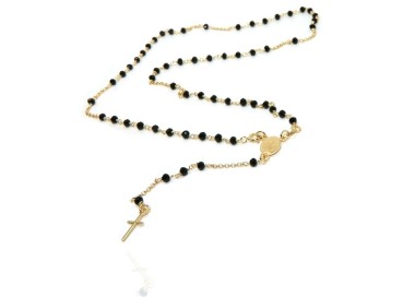 NLB|necklace 925 silver yellow gold plated Y rosary black crystal