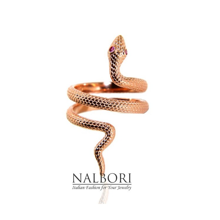NALBORI snake ring 925 silver rose gold plated red zircon