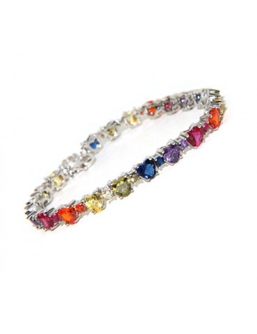 Tennis bracelet hearts zircons in 925 silver rainbow NALBORI woman